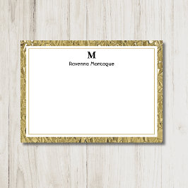 Luxe Gouden Textuur Rand Zwarte Monogram Schrift Notitiekaartje