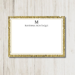 Luxe Gouden Textuur Rand Zwarte Monogram Script Notitiekaartje