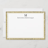 Luxe Gouden Textuur Rand Zwarte Monogram Script Notitiekaartje (Voorkant)