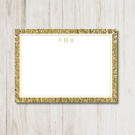 Luxe Gouden Textuur Twee Rand Drie Monogram Notitiekaartje