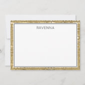 Luxe Gouden Textuur Zwarte Rand Naam Script Notitiekaartje (Voorkant)