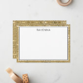Luxe Gouden Textuur Zwarte Rand Naam Script Notitiekaartje (Voorkant / Achterkant in situ)