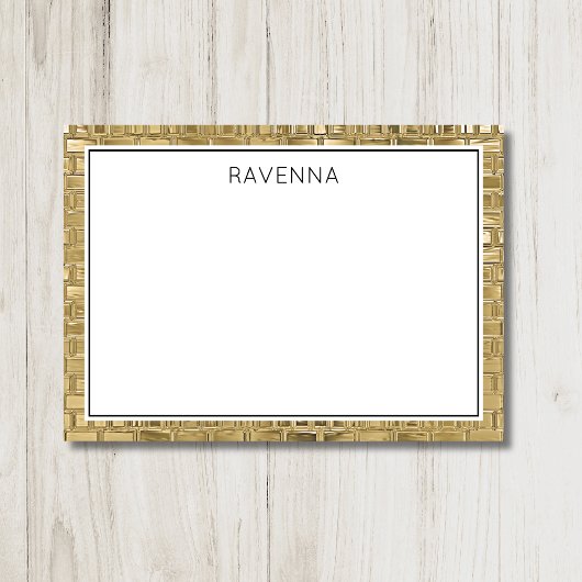Luxe Gouden Textuur Zwarte Rand Naam Script Notitiekaartje