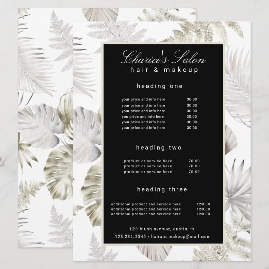 luxe gouden tropische prijskaart menu (Voorkant / Achterkant)