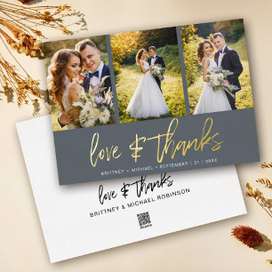 Luxe gouden trouwfoto-collage Bedankt Folie Uitnodiging