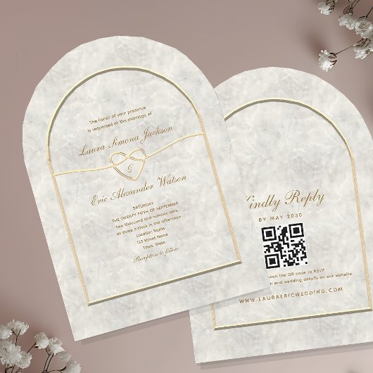 Luxe gouden trouwuitnodiging met QR-code Kaart