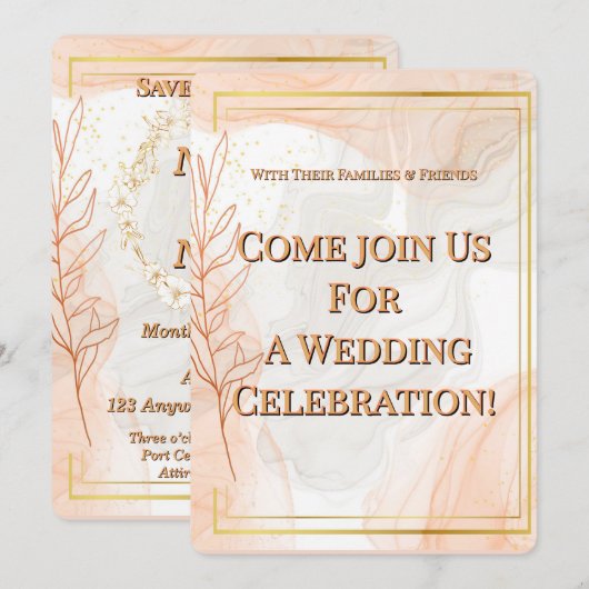 Luxe gouden trouwuitnodiging save the date (Voorkant / Achterkant)