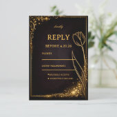 Luxe Gouden Tulp Schittering RSVP Kaartje (Staand voorkant)