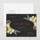 Luxe gouden turquoise bloemen sparen de datum briefkaart (Voorkant / Achterkant)