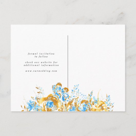 Luxe gouden turquoise bloemen sparen de datum briefkaart (Achterkant)