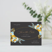 Luxe gouden turquoise bloemen sparen de datum briefkaart (Staand voorkant)