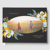 Luxe gouden turquoise bloemenbruiloft gastenboek (Voorkant)