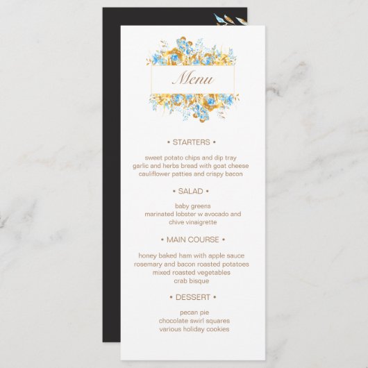 luxe gouden turquoise bloemenbruiloft Menu Inv Kaart (Voorkant / Achterkant)