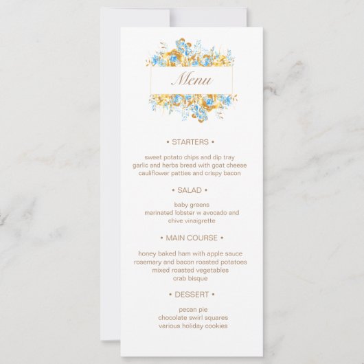 luxe gouden turquoise bloemenbruiloft Menu Inv Kaart (Voorkant)