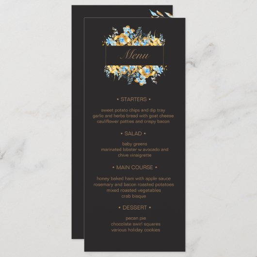 luxe gouden turquoise bloemenbruiloft Menu Kaart (Voorkant / Achterkant)