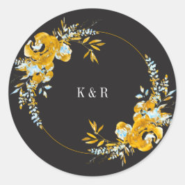 luxe gouden turquoise - monogram bruiloft ronde sticker
