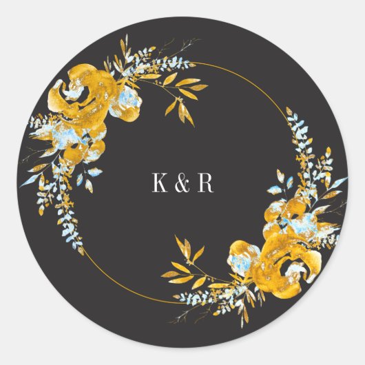 luxe gouden turquoise - monogram bruiloft ronde sticker (Voorkant)