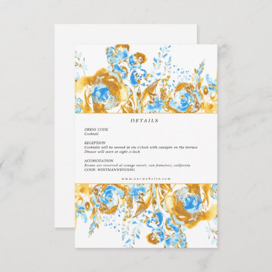 luxe gouden turquoise - ontvangstkaart informatiekaartje (Voorkant / Achterkant)