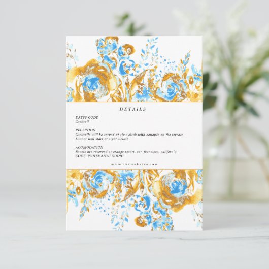 luxe gouden turquoise - ontvangstkaart informatiekaartje (Staand voorkant)