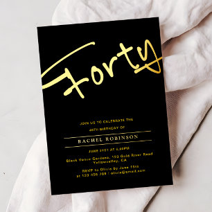 Luxe Gouden Typografie 40e Verjaardagsfeest Echte Folie Uitnodiging