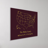 luxe gouden US kaart lengtegraad breedtegraad home Folie Afdrukken (Laagn)