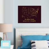 luxe gouden US kaart lengtegraad breedtegraad home Folie Afdrukken (Insitu (Slaapkamer))