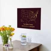 luxe gouden US kaart lengtegraad breedtegraad home Folie Afdrukken (Laag (Keuken))