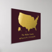 luxe gouden US kaart lengtegraad breedtegraad home Folie Afdrukken (Laagn)