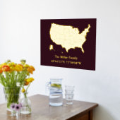 luxe gouden US kaart lengtegraad breedtegraad home Folie Afdrukken (Laag (Keuken))