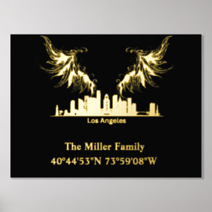 luxe gouden US skyline lengtegraad breedtegraad L Folie Afdrukken