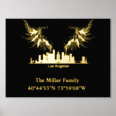 luxe gouden US skyline lengtegraad breedtegraad L  Folie Afdrukken (Voorkant)