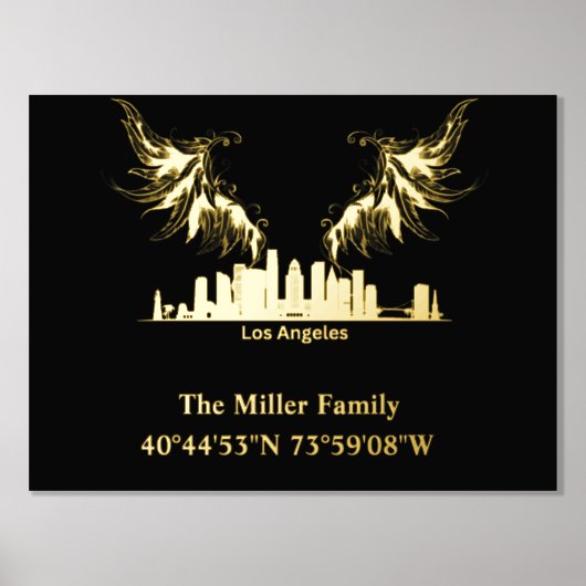 luxe gouden US skyline lengtegraad breedtegraad L Folie Afdrukken (Voorkant)