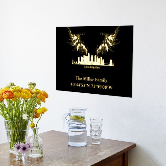 luxe gouden US skyline lengtegraad breedtegraad L  Folie Afdrukken (Laag (Keuken))