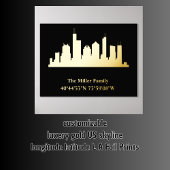 luxe gouden US skyline lengtegraad breedtegraad L Folie Afdrukken