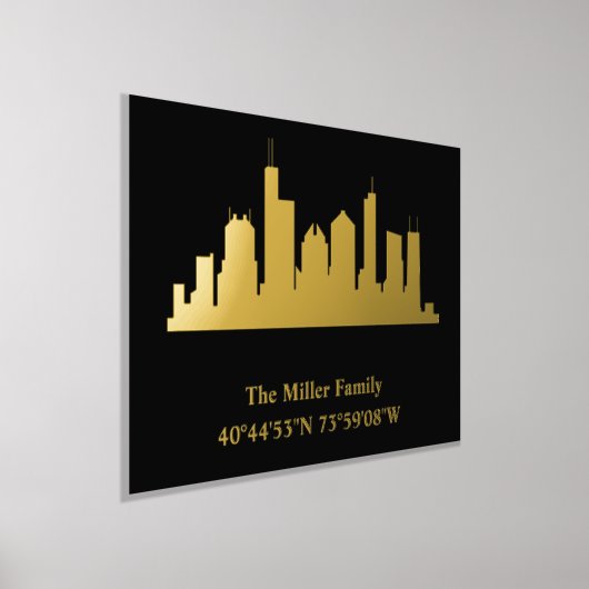 luxe gouden US skyline lengtegraad breedtegraad L Folie Afdrukken (Laagn)