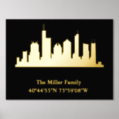 luxe gouden US skyline lengtegraad breedtegraad L  Folie Afdrukken (Voorkant)