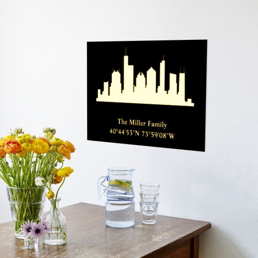 luxe gouden US skyline lengtegraad breedtegraad L Folie Afdrukken (Laag (Keuken))