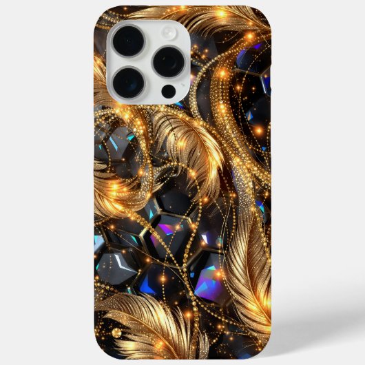Luxe gouden veren en edelsteen sprankelpatroon Case-Mate iPhone case (Achterkant)