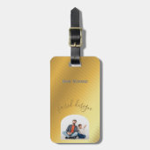 Luxe gouden verloop aangepaste foto & naam  bagagelabel (Voorkant verticaal)