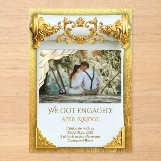 Luxe Gouden Verlovingsring I met Foto Elegante Maa Acryl Uitnodigingen