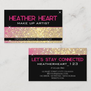 Luxe Gouden Vrouwelijke Neon Roze Zwarte Glitters  Visitekaartje