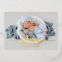 Luxe gouden welkomstkaart voor de geboorte van een