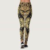 Luxe gouden wervelingen bloemachtergrond leggings (Achterkant)