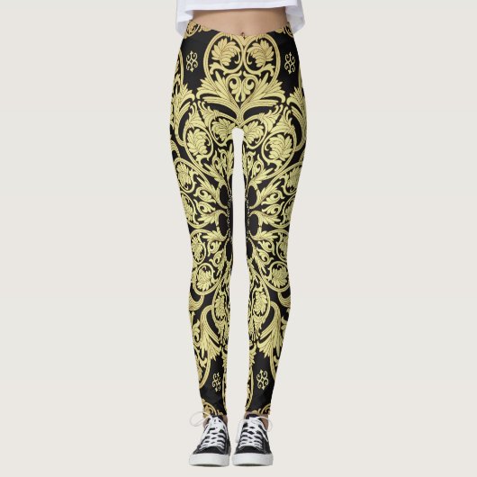 Luxe gouden wervelingen bloemachtergrond leggings (Voorkant)