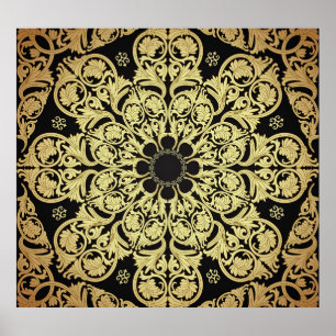 Luxe gouden wervelingen bloemachtergrond poster