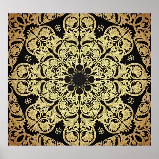 Luxe gouden wervelingen bloemachtergrond poster (Voorkant)