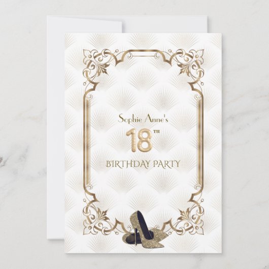 Luxe gouden witte art deco 18e verjaardag kaart (Achterkant)