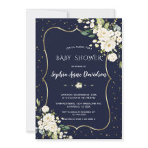 Luxe Gouden Witte Bloemen Navy Blauwe Baby Shower