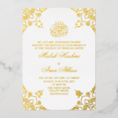 Luxe gouden witte islamitische islamitische bruilo folie uitnodiging (Voorkant)