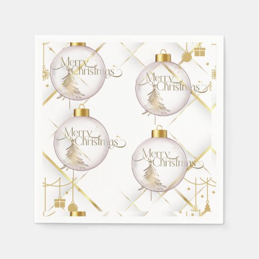 Luxe Gouden & Witte Kerst Bal Servet (Voorkant)